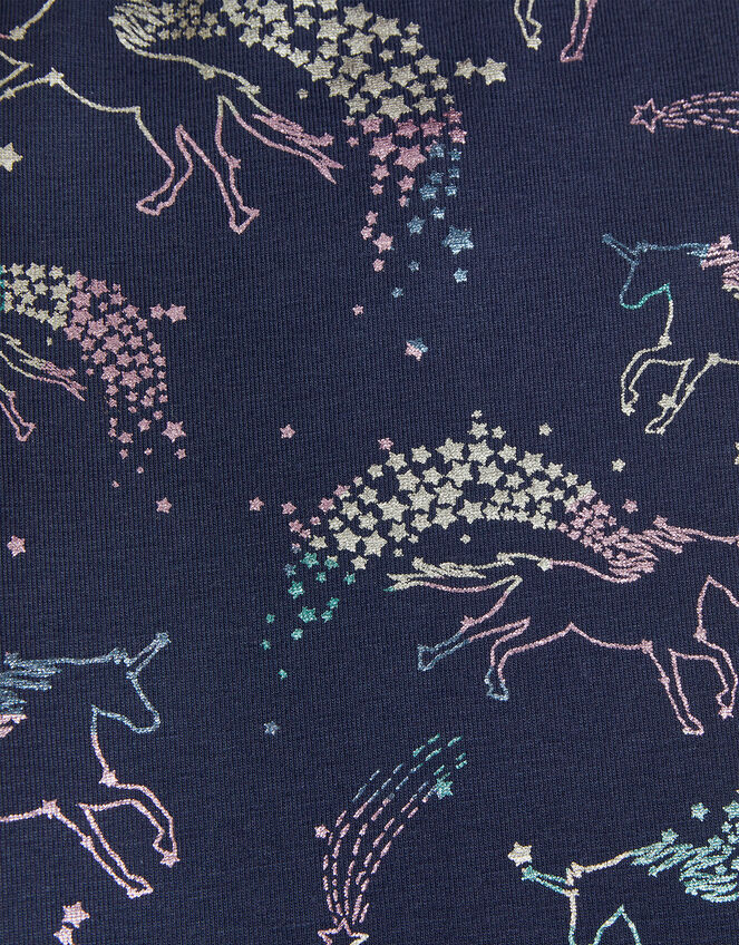 Jumping Rainbow Unicorn Leggings with Sustainable Cotton, Blue (NAVY), large