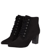 Lace-Up Suede Heeled Ankle Boots, Black (BLACK), large