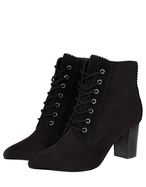 Lace Up Suede Heeled Ankle Boots Black Shoes Monsoon Global