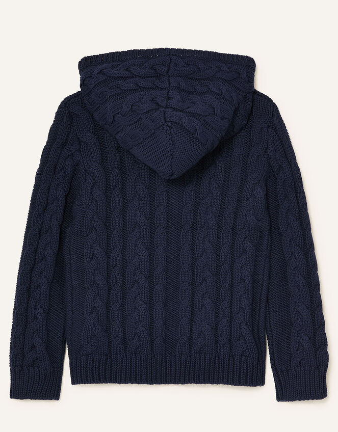 Cable Knit Hoody, Blue (NAVY), large