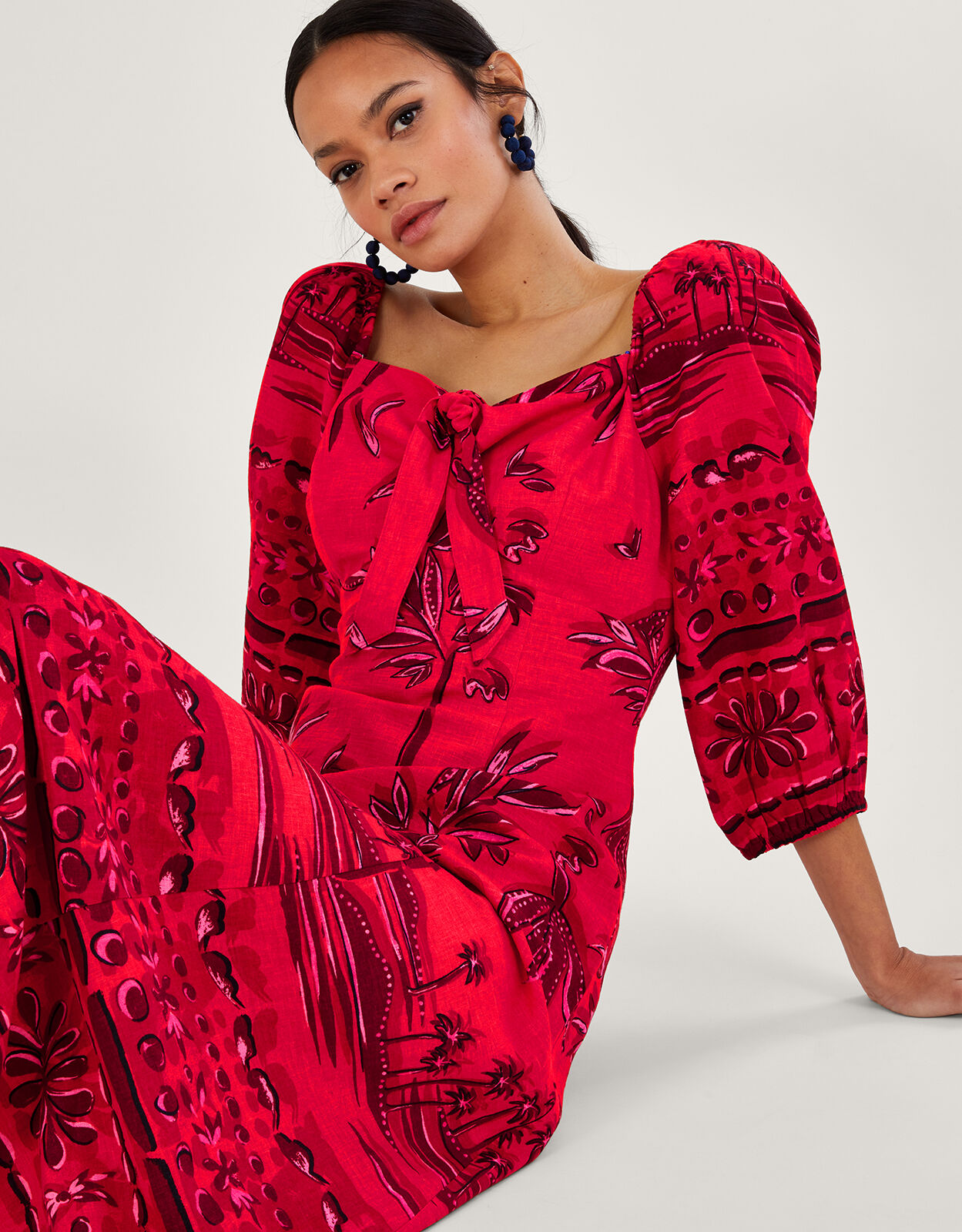 Paola Palm Print Dress with LENZING ECOVERO Red Day Dresses