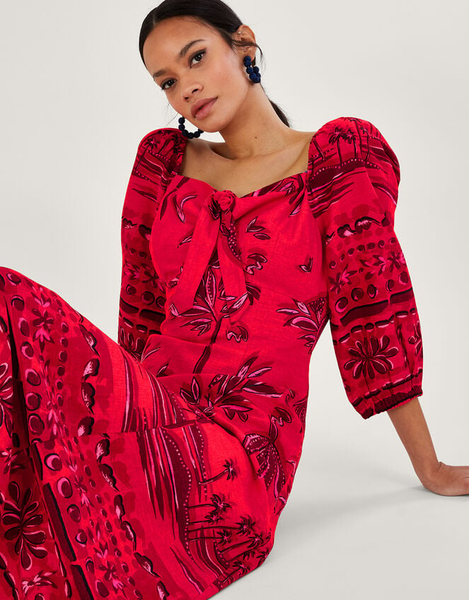 Paola Palm Print Dress with LENZING™ ECOVERO™, Red (RED), large