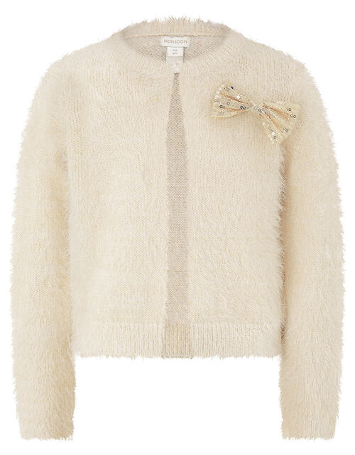 Sequin Bow Fluffy Knit Cardigan Ivory | Girls' Cardigans | Monsoon Global.