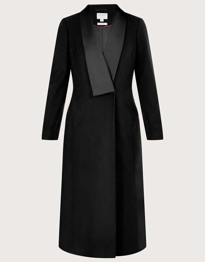 Tallulah Wool-Rich Long Tuxedo Coat , Black (BLACK), large