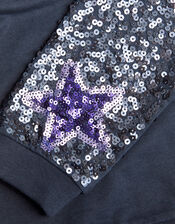 Sequin Sleeve Hoodie, Blue (NAVY), large
