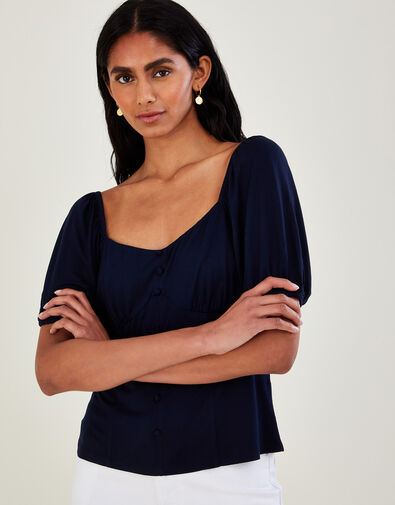 Structured Short Sleeve Jersey Top with LENZING™ ECOVERO™  Blue, Blue (NAVY), large