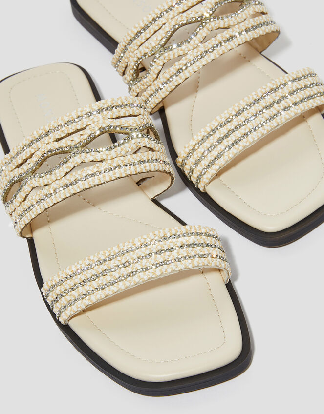 Macy Diamante Strap Slide Sandals, Cream (CREAM), large