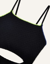 Cut-Out Textured Swimsuit, Black (BLACK), large