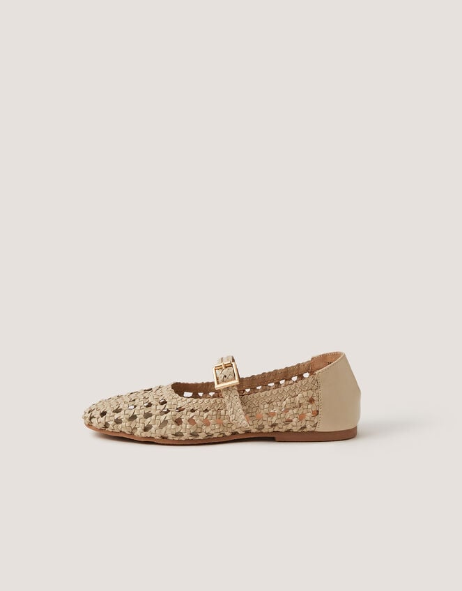 Bessy Woven Leather Mary Jane Ballet Flats, Ivory (IVORY), large