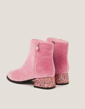 Velvet Glitter Heel Boots, Pink (PINK), large