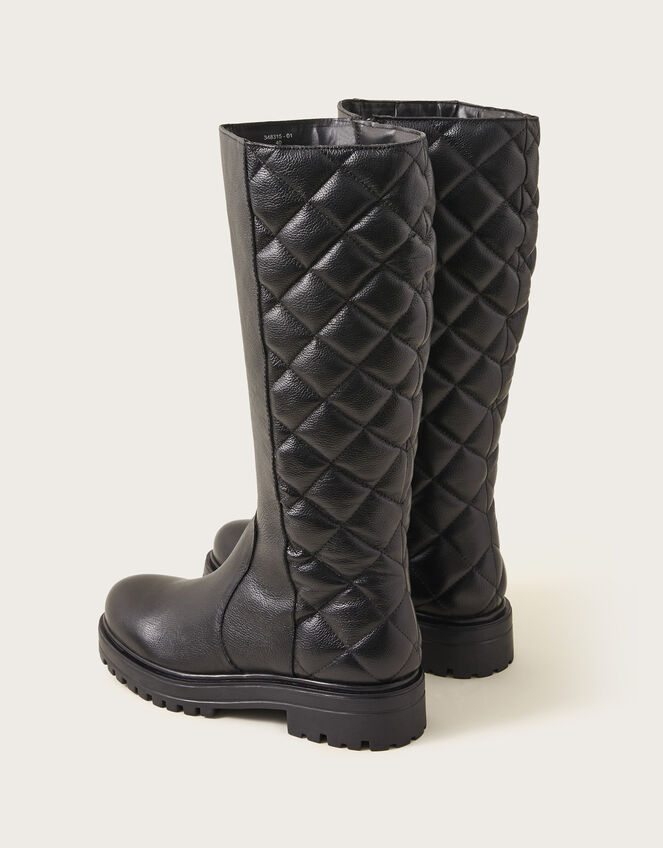 Quilted Leather Stomp Boots, Black (BLACK), large