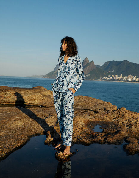 Luna & Noon Rio Tropical Print Pyjama Set Blue, Blue (BLUE), large