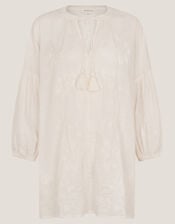 Milly Slouchy Embroidered Top, Ivory (IVORY), large