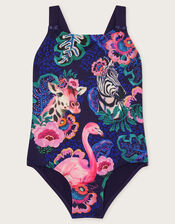 Wild Animal Print Swimsuit, Blue (NAVY), large