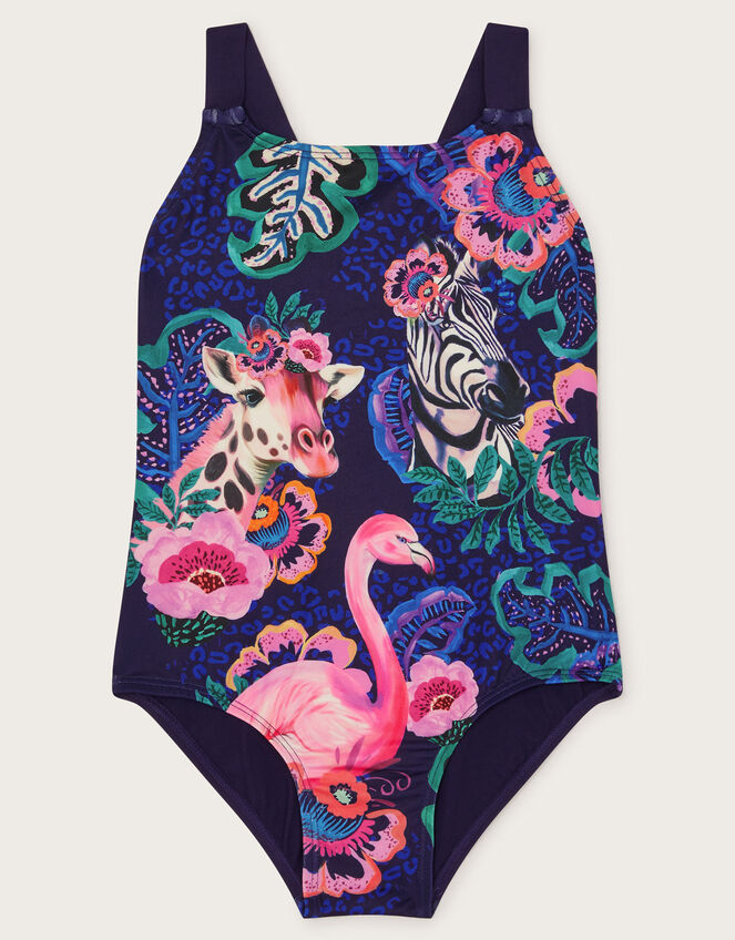 Wild Animal Print Swimsuit, Blue (NAVY), large
