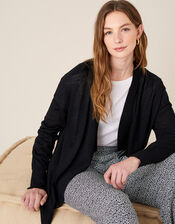 Waterfall Cardigan in Linen Blend , Black (BLACK), large