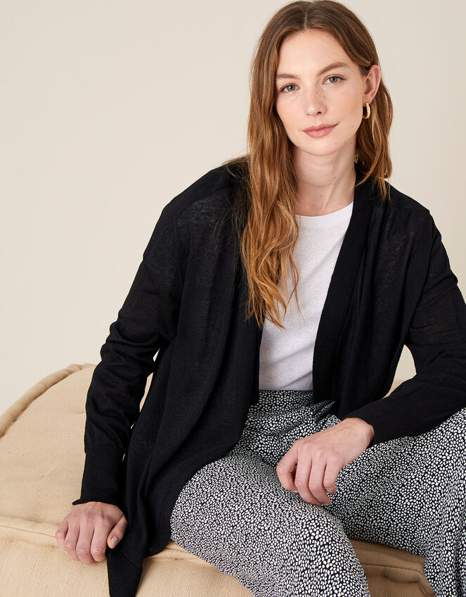 Waterfall Cardigan in Linen Blend , Black (BLACK), large