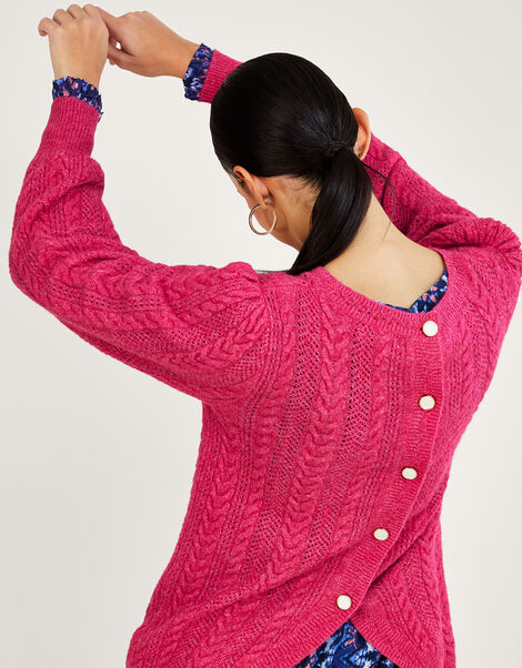 Back Button Cable Jumper with Recycled Polyester Pink, Pink (PINK), large