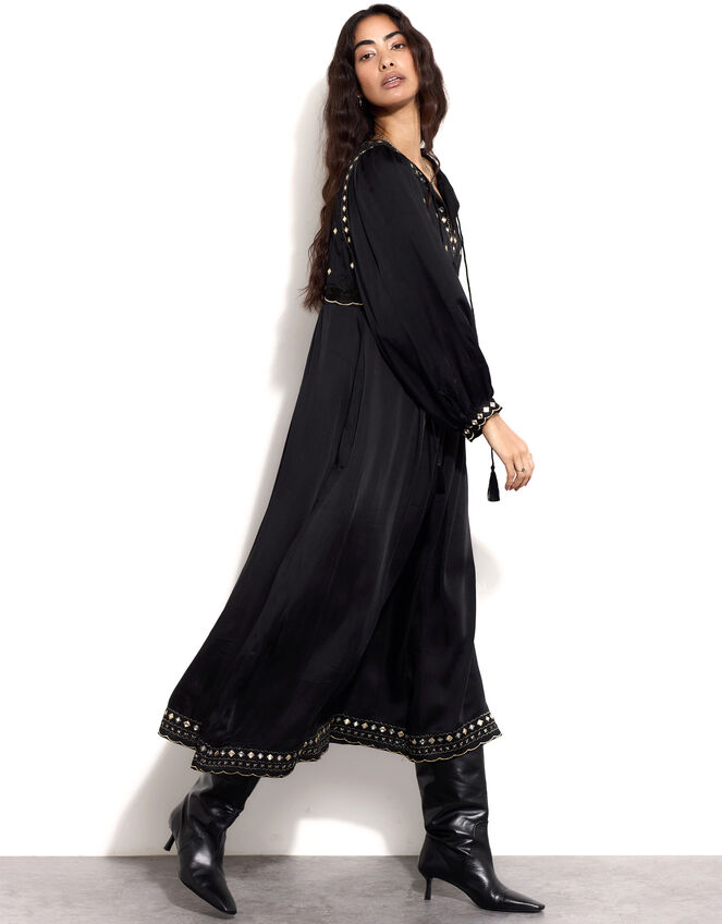 East Embellished Long Sleeve Midi Dress, Black (BLACK), large