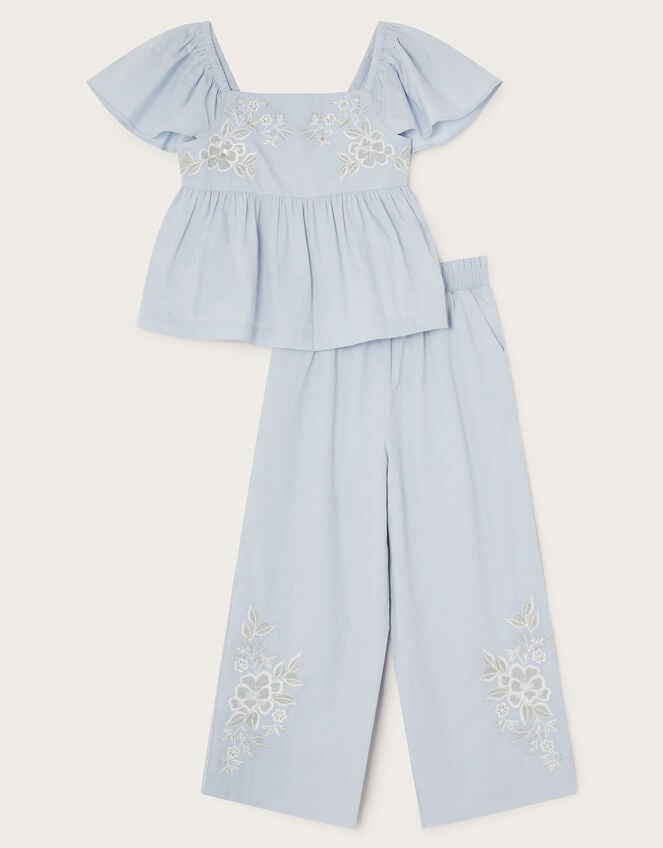 Asha Embroidered Top and Trousers Set, Blue (BLUE), large