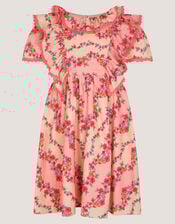 Floral Lace Trim Frill Dress, Pink (PINK), large