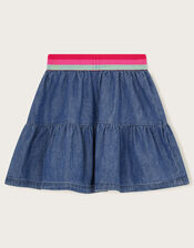 Denim Ruffle Skirt , Blue (BLUE), large