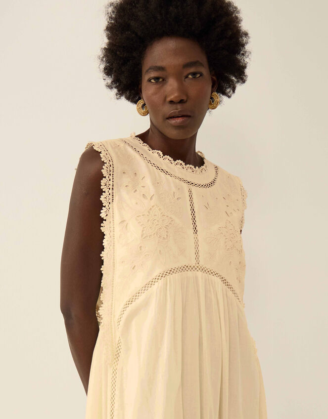 East Winnie Broderie Cotton Dress, White (WARM IVORY), large