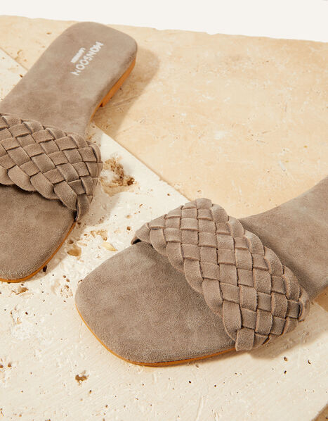 Plait Suede Slide Sandals Grey, Grey (GREY), large