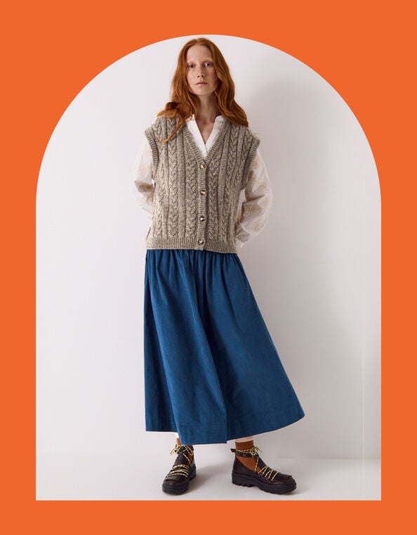 East Keya Wool Blend Cable Knit Vest, Natural (NATURAL), large