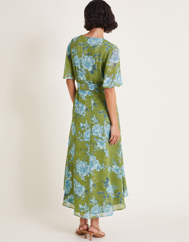 Eva Floral Wrap Midi Dress, Green (GREEN), large