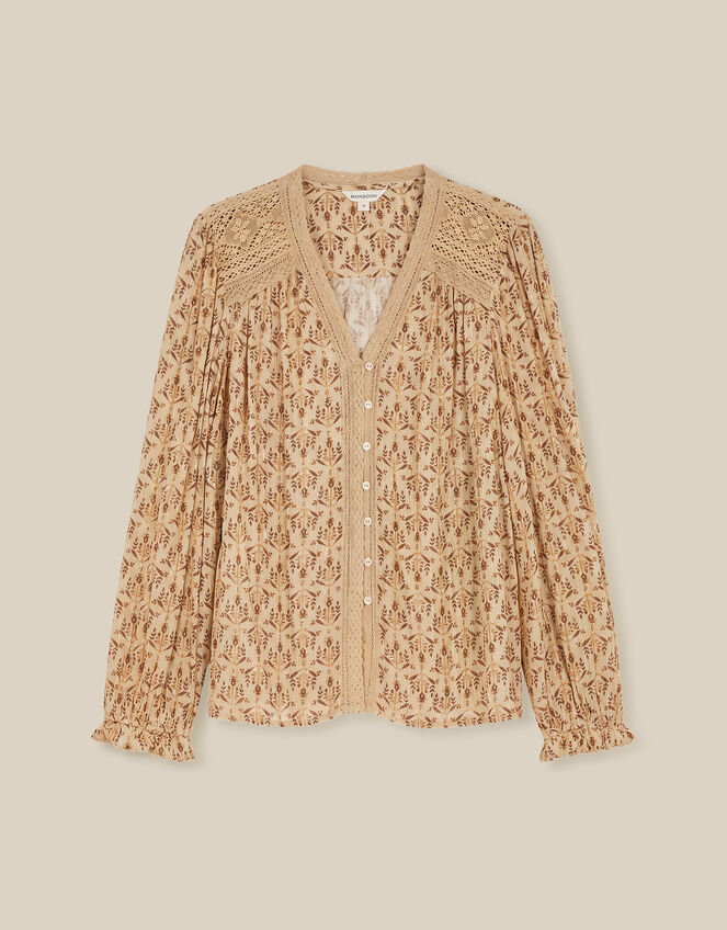 Clementine Lace Print Top, Ivory (IVORY), large