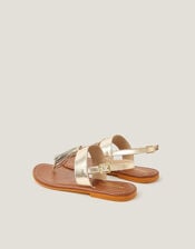 Cali Tassel Leather Sandals, Gold (GOLD), large