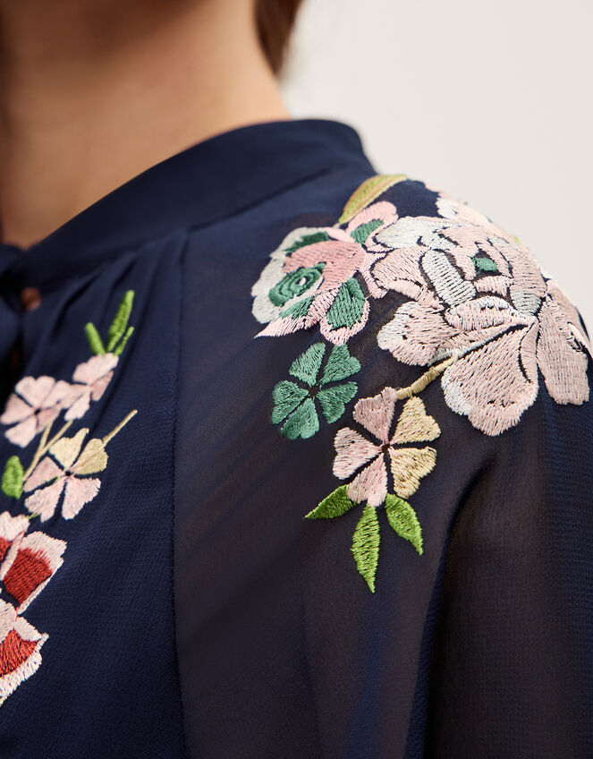 Annika Floral Embroidered Chiffon Midi Dress, Blue (NAVY), large