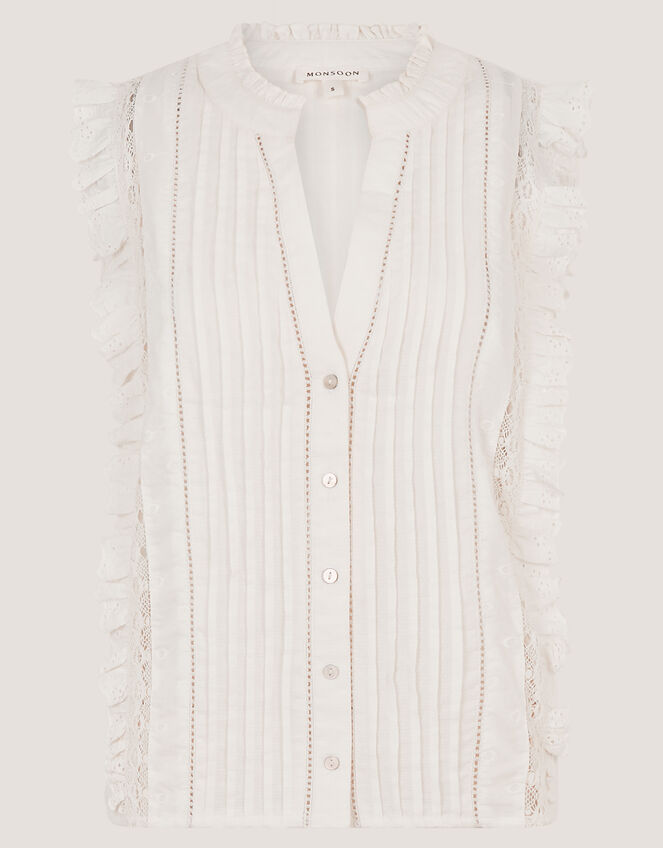 Lacy Sleeveless Broderie Top, Ivory (IVORY), large