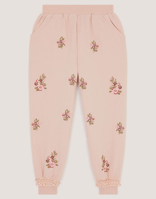 Floral Embroidered Broderie Joggers, Pink (PINK), large