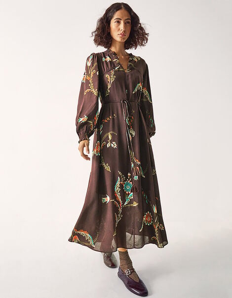 East Jeanie Botanical Print Maxi Dress, Grey (CHARCOAL), large