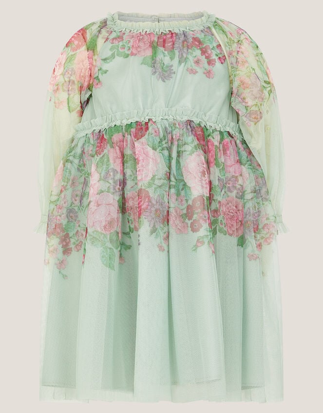 Baby Nadia Long Sleeve Rose Party Dress, Green (SAGE), large