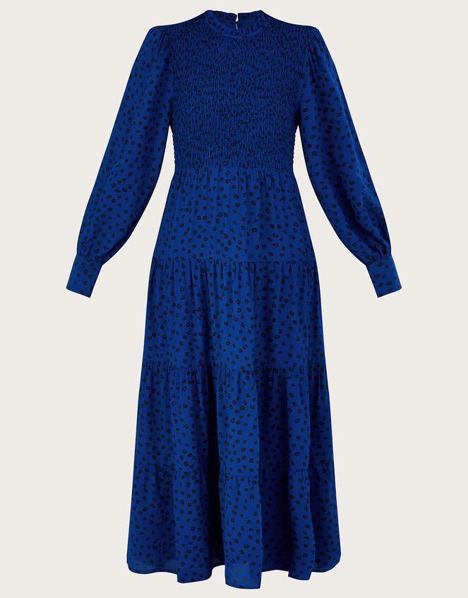 Sally Spot Shirred Midi Dress in Sustainable Viscose, Blue (COBALT), large