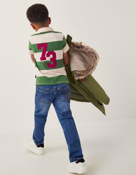 Stripe Short Sleeve Polo Shirt, Green (GREEN), large