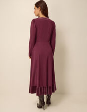 Viv Velvet V-Neck Jersey Midi Dress, Purple (AUBERGINE), large
