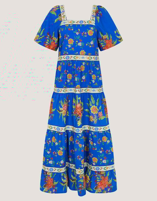 Mona Puff Sleeve Floral Midi Dress, Blue (COBALT), large