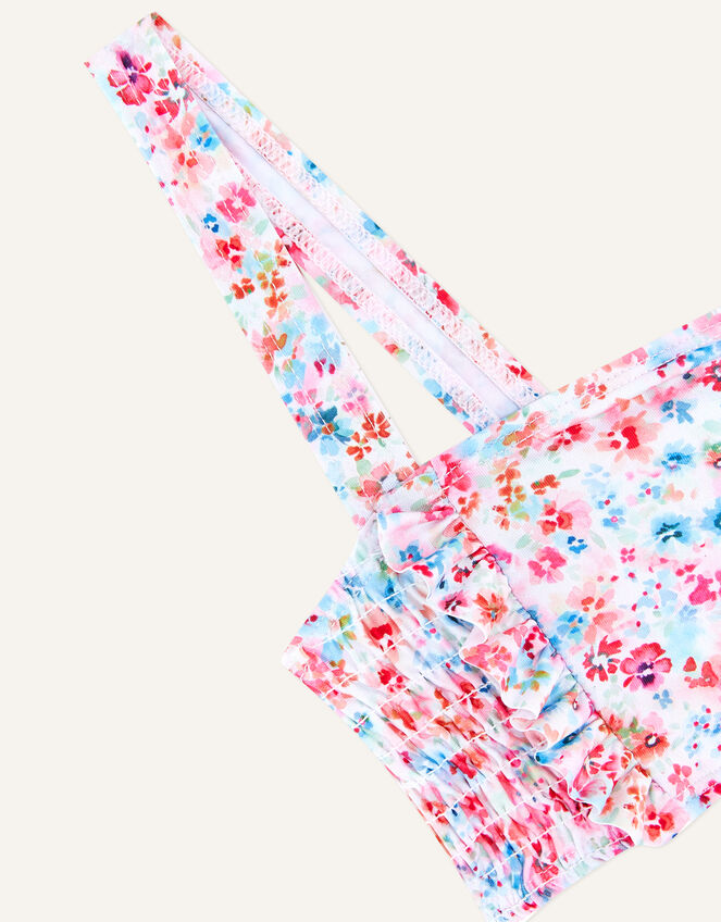 Ditsy Print Shirred Bikini in Recycled Polyester, Red (RED), large