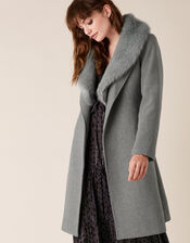 Faux Fur Collar Coat in Wool Blend, Grey (GREY), large