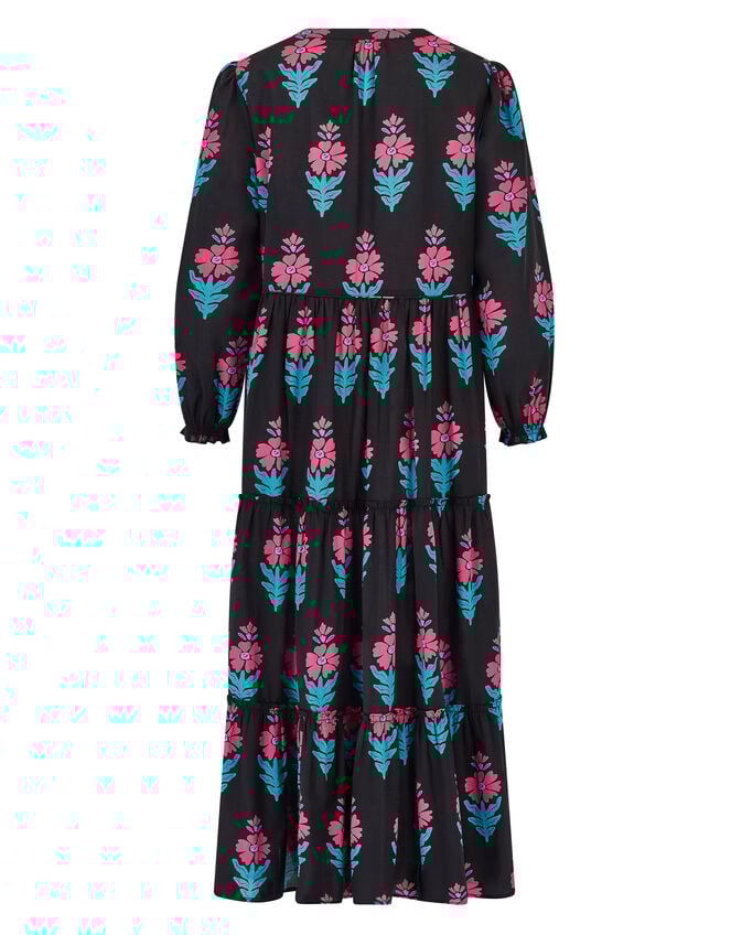 East Helena Woodblock Print Midi Dress, Black (BLACK), large