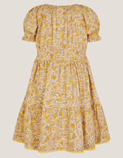 Floral Puff Sleeve Jersey Dress, Yellow (YELLOW), large