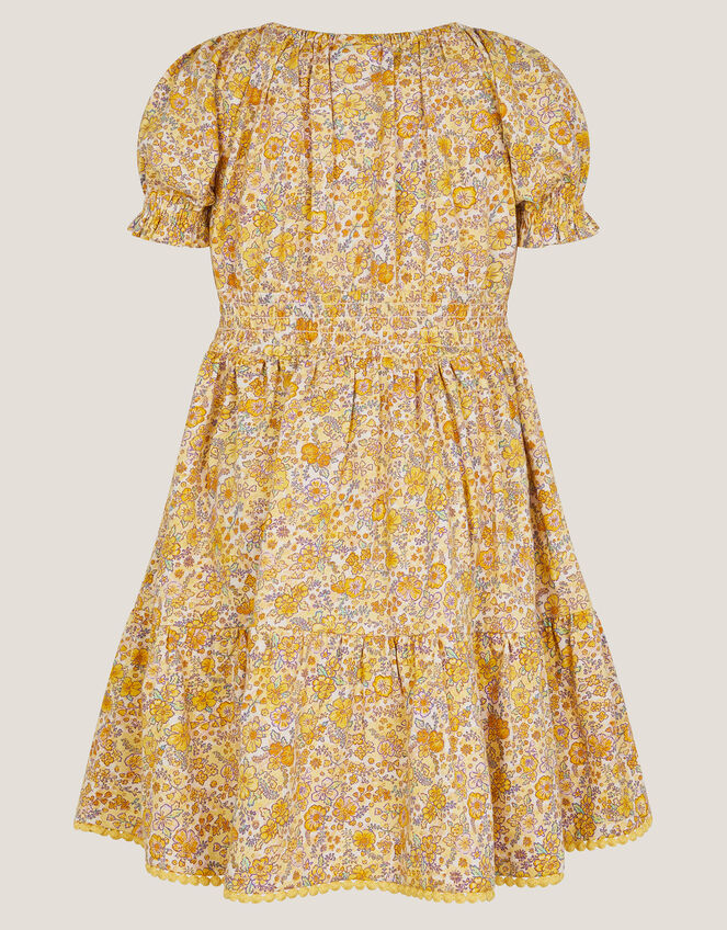 Floral Puff Sleeve Jersey Dress, Yellow (YELLOW), large