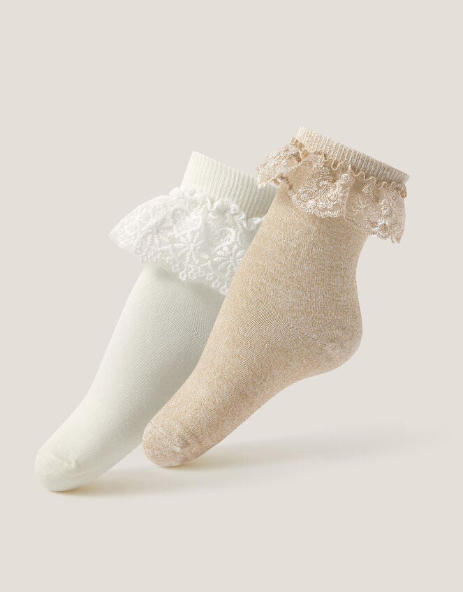 2-Pack Lace Trim Socks, Gold (GOLD), large