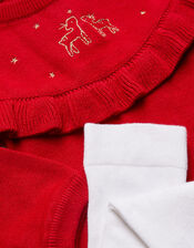 Newborn Christmas Knitted Dress and Tights Set, Red (RED), large