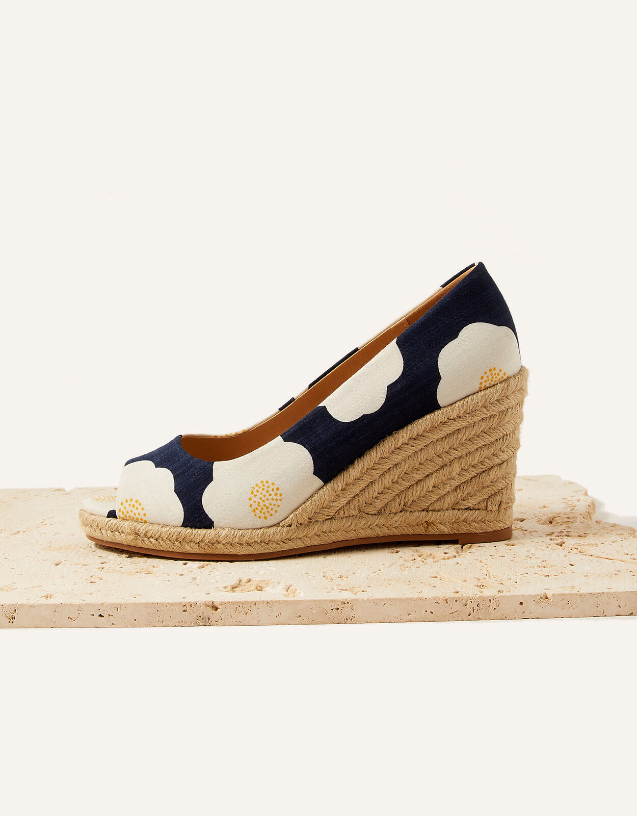 Printed Peep Toe Espadrille Wedges Blue