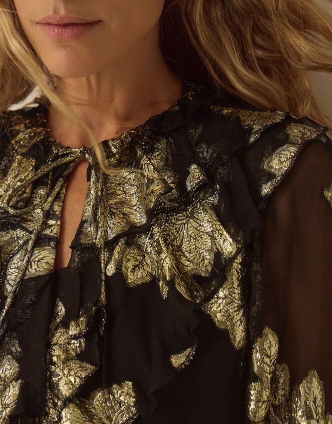 Rowena Floral Print Ruffle Blouse, Black (BLACK), large